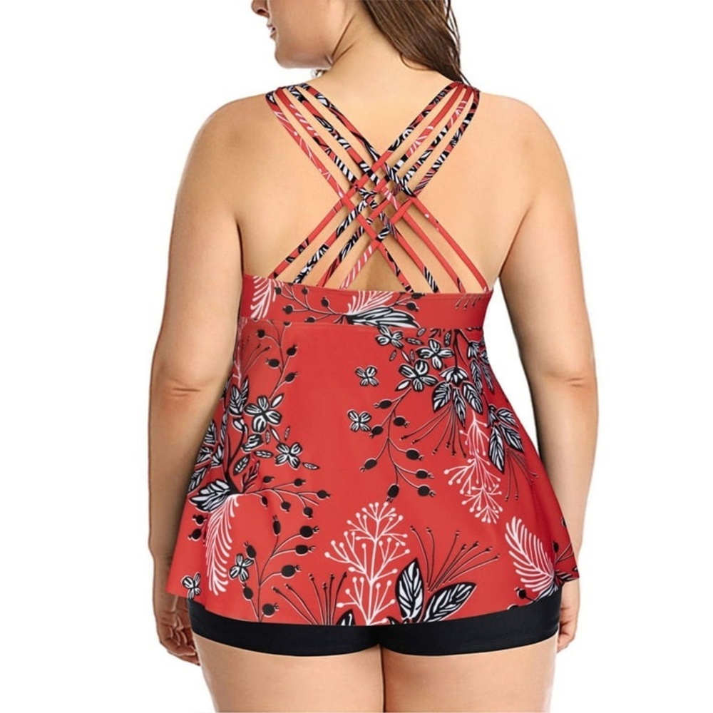 Plus Size Tankini Flowy Bathing Suits with Shorts 2 Piece - Picture 2 of 9
